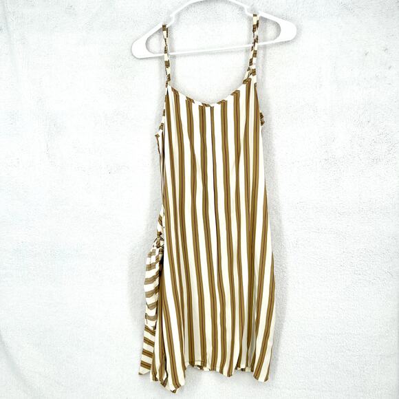 Faithfull Women's Kara Tan and White Striped Tank Mini Wrap Summer Dress Size 6 - Picture 6 of 6